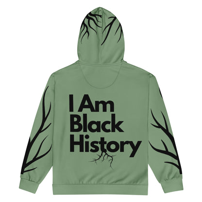 "I Am Black History" Men's Drawstring Zip Hoodie with Pockets